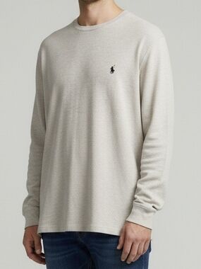 Polo by Ralph Lauren Men's Long-Sleeve Crewneck in Heathered Light Gray